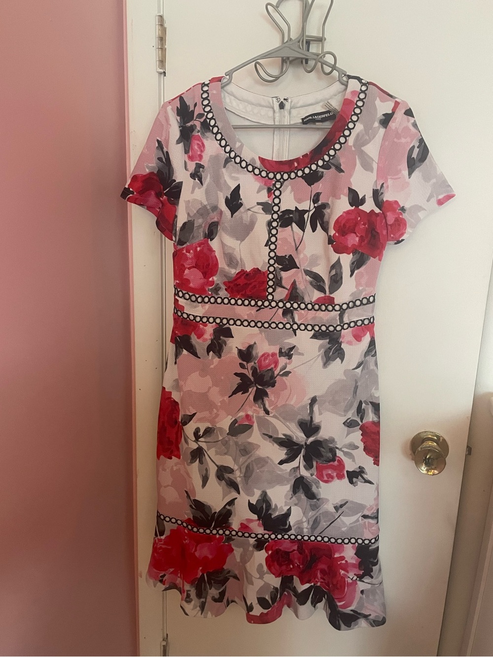 Karl Lagerfeld White Dress with Red and Gray Floral Print